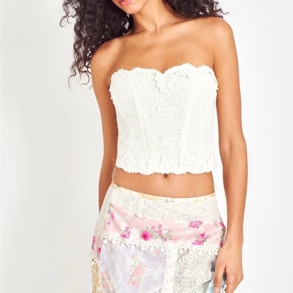 NWT LoveShackFancy Arno Bustier Lace Corset Top - Antique White - Picture 14 of 16